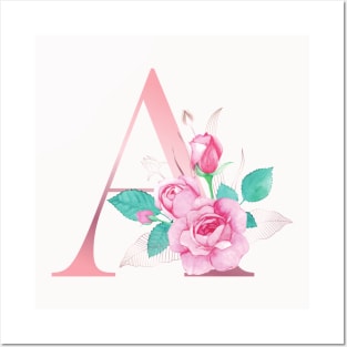 ALPHABET LETTER A IN FLORAL STYLE; PERSONALIZED GIFTS WITH FLOWERS LETTER Posters and Art